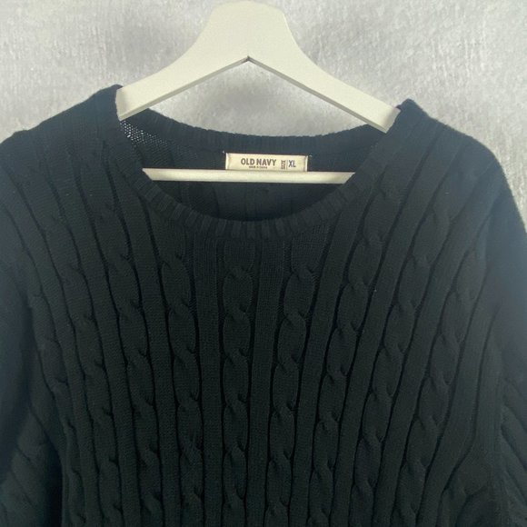 Old Navy Sweater Mens XL Cotton Black Cable Knit Crew Neck Long Sleeve Pullover - Picture 3 of 14